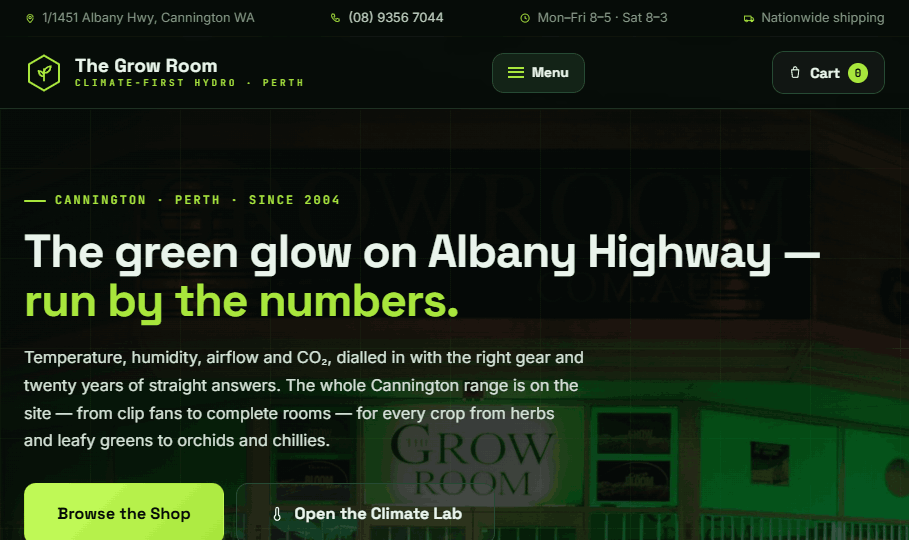 Homepage preview of the Dark Showroom concept