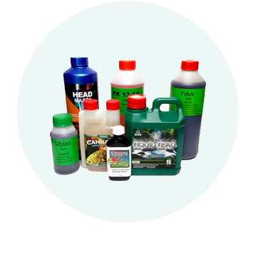 Assorted plant additive bottles