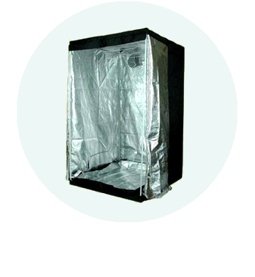 Open grow tent showing silver reflective interior